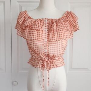 ♡ Orange & White Gingham Top ♡